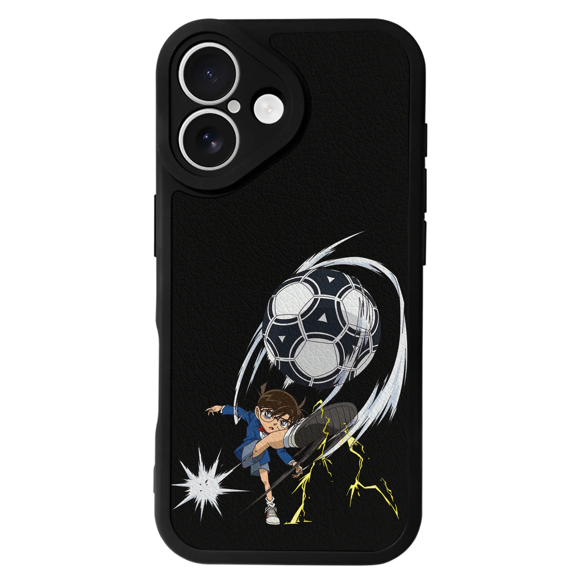 名探偵コナン グッズ 江戸川 コナン - IPhone 16シリーズ対応 ・ シリコンスマホケース ・ レザー調 ・ 高精度フィット ・ 耐衝撃 ・ ワイヤレス充電対応 ・ 精密カット